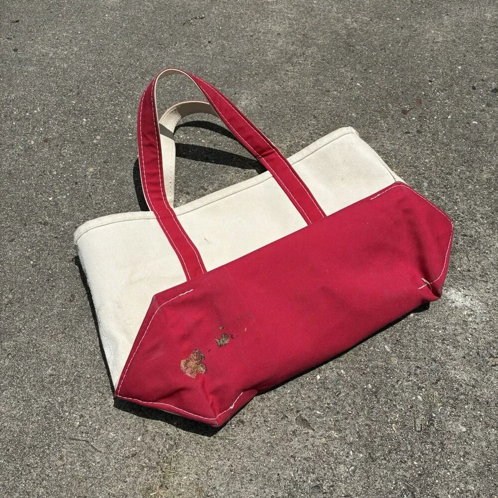 Vtg Medium Size Boat And Tote L L Bean Stiff Canvas Made In USA 11”x 12”x 5.5”